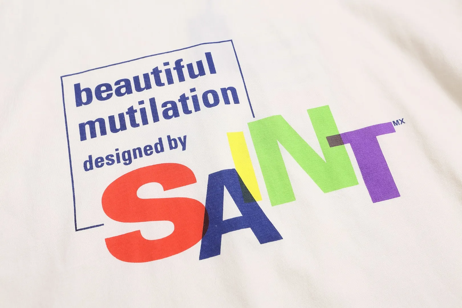 European and American heavyweight Saint Michael colorful letters retro print distressed casual loose long-sleeved bottoming T-shirt Fabric: 260g Style number: SM665 Size: S-M-L-XL Color: White Price: P144